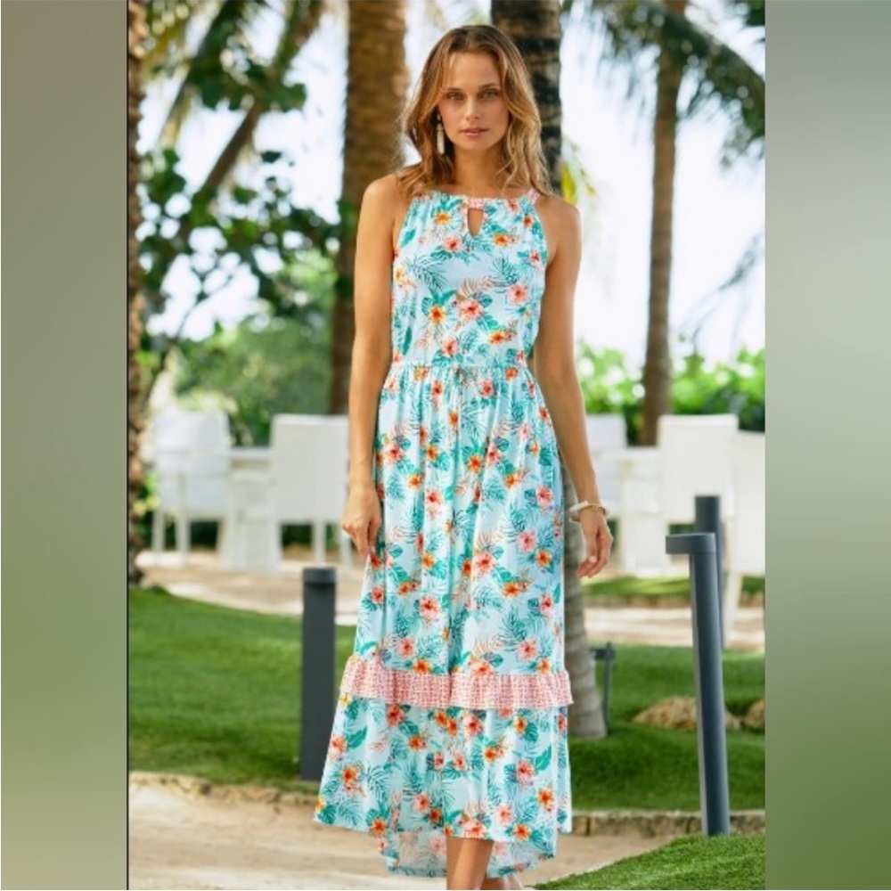 Cabana Life Cayman Tie Waist Maxi Dress size XL orange blue green floral